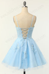 Blue Short Cocktail Lace Prom Semi Formal Dress EN5703
